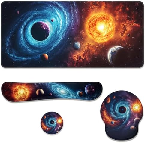 Galaxy Space Desk Mat Set Black Hole Solar Mouse Pad with Wrist Rest 4in1 Desk Mat for Desktop Ergonomic Keyboard Wrist Support Anti-Slip Computer Ergonomic Mouse Pad Home Office Gaming by Unknown