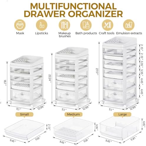 Rolling Cart with 6 Drawers, Clear Plastic Drawer Organizers, Vanity Cart - Image 3