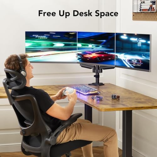 HUANUO Triple Monitor Mount for 13-27 inch Computer Screens, Gaming 3 Monitor Desk Mount with Arm Holds 19.8lbs, Triple Monitors Stand with Tilt, Swivel, Rotation, VESA 75x75, 100x100mm - Image 3