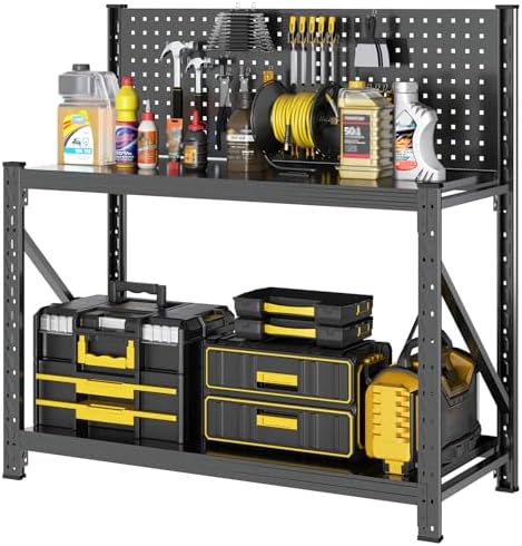 Work Bench with Pegboard,Heavy Duty 3000lbs Capacity Workbench Adjustable Shelves,Work Table for Garage Warehouse47.2 H*47.09" W*19" D by Unknown