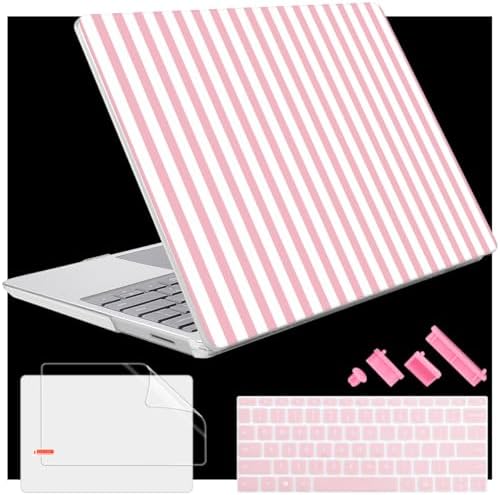 Case for Surface Laptop 5/4/3 13.5", Pink & White Stripes by WelcomeViseNewitems
