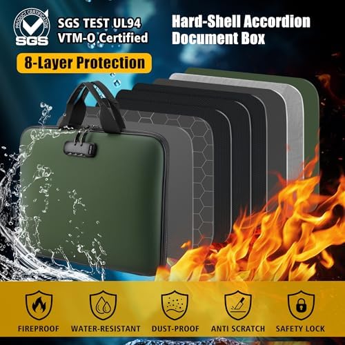 facka Fireproof Document Organizer Box with Lock, 13 Pocket Safe File Bag - Image 3