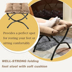15" Upholstered Folding Foot Rest Stool with Foldable Metal Frame Khaki - Image 4