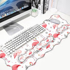 4 in 1 Desk Mat Set,Mouse Pad with Keyboard Wrist Rest,Wave-Shaped Design,Non-Slip Rubber Base,Waterproof,for Home,Office,Gaming,Cute Flamingo - Image 3
