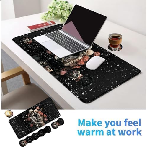 4Pcs Memory Foam Keyboard Wrist Rest Desk Mat Set, Skull - Image 6