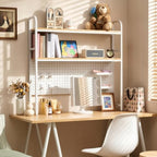 deli Desktop Shelf, Desk Hutch with Metal Pegboard, White - Image 5