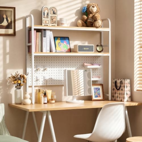 deli Desktop Shelf, Desk Hutch with Metal Pegboard, White - Image 5