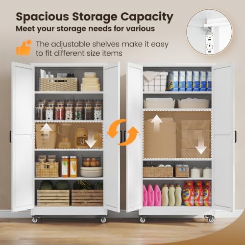 72"White Metal Kitchen Storage Cabinets Freestanding Garage Storage Cabinet - Image 6