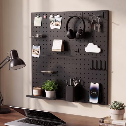 Magnetic Metal Pegboard Wall Organizer Kit, 4 Pack 10 x 10 in Panels Black - Image 2