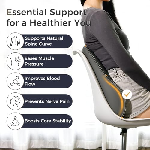 Coverado Lumbar Support Pillow for Car, Ergonomic Memory Foam Back Pillow for Office Chair, Back Cushion for Back Pain Relief, PU Leather Car Lumbar Support for Driving Seat - Image 3