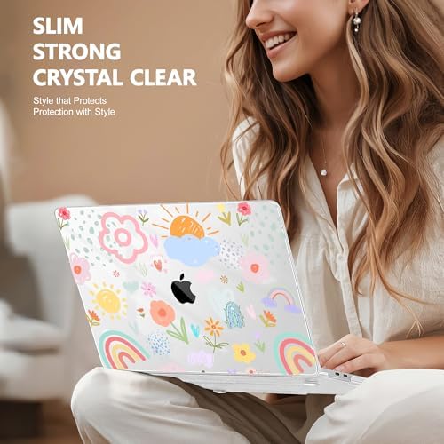 May Chen for MacBook Pro 16 inch A2141 2020 2019 Release, Screen Protector & Keyboard Cover Plastic Soft-Touch Case for MacBook Pro 16-inch with Touch Bar & Touch ID - Rainbows Flowers - Image 4