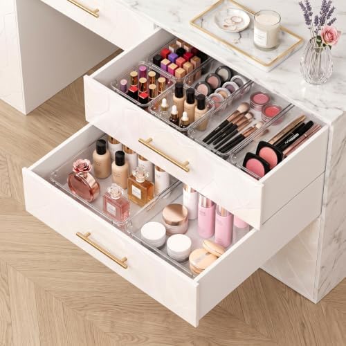 81 PCS Clear Plastic Drawer Organizer Set 4 Sizes Desk Divider Storage Bin - Image 5