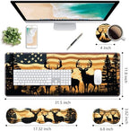 Ergonomic Keyboard Wrist Rest & Mouse Pad Wrist Rest Set, Large XXL Gaming Desk Mat 31.5"x 11.8" with Non-Slip Base, Memory Foam, Easy Typing Pain Relief for Home & Office, American Flag Deer - Image 2