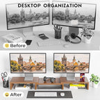 BONTEC Dual Monitor Stand Riser, Adjustable Length & Swivel Angle, Walnut - Image 4