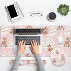 Britimes Keyboard Mouse Pad Set, 4 in 1 Desk Mat Set, Winter Cute Fawn - Image 4