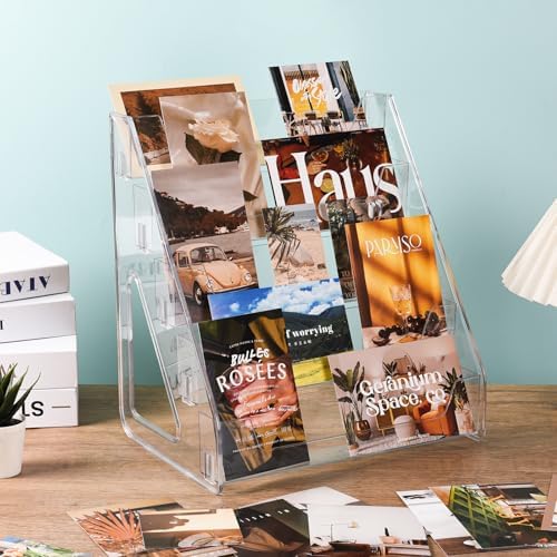 CELSOL 2 Pack Upgraded 5 Tier Acrylic Card Display Stand, Clear Display for Greeting Cards, Sports Cards, Postcards, Stickers & Brochures, Easy Snap-On, Increased Height & Thickness for Better Presentation - Image 5
