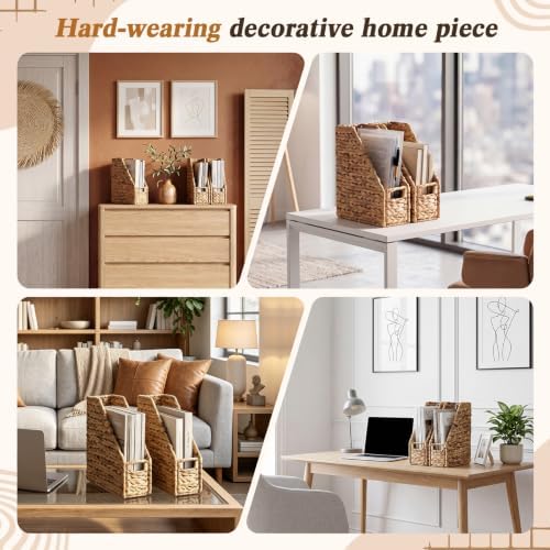 2 Pcs Handwoven Magazine File Holder 11.8'' Foldable Design - Image 6
