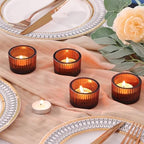 HAVITI 96 Pack Amber Tealight Candle Holders, Glass Votive Candle Holders Fall Decorations for Home Table Fall Wedding Centerpieces, Party Supplies and Vintage Decor - Image 4