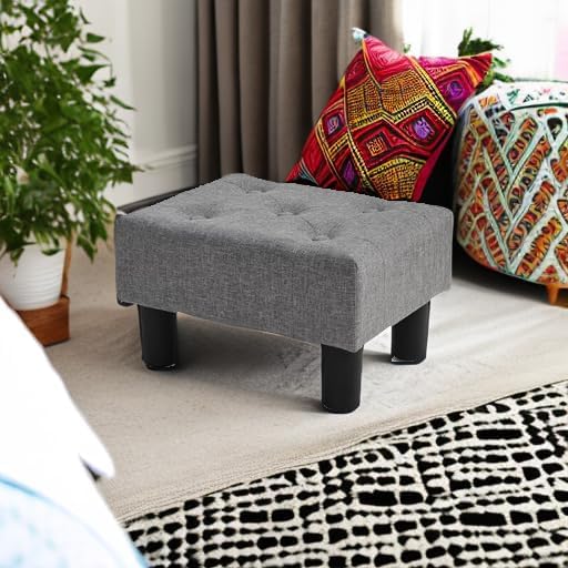 BRIAN & DANY Small Foot Stool, Linen Foot Stools with Legs, Stable Small Footstool for Living Room, Gray - Image 2