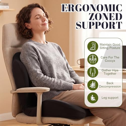 Chumia Ergonomic Seat Cushion Back Support for Office Chair Car, Black - Image 5