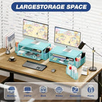 OPNICE Desk Organizer and Accessories, 2-Tier Computer Monitor Stand Riser with Drawer and 2 Pen Holders, Laptop Stand, Office Desk Accessories for Office Supplies, Teal Blue - Image 3