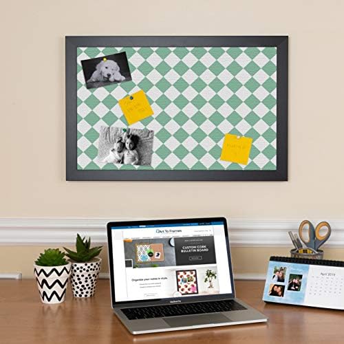 PinPix 30x22 inch Cork Bulletin Board. This Decorative Framed Pin Board Comes with Diamond Pattern in Green and White Design and Satin Black. Ideal for Home, Office Decor or School (PinPix-330) - Image 3