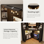 Corner Desk with - LED Reading Light, L-Shaped Computer Desk w/Hutch & Shelves, Home Office Desk w/Charging Station for Work & Study, File Cabinet Storage Bookshelf for Small Space (Black) - Image 6