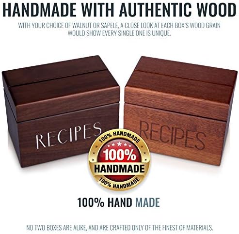 Wooden Recipe Box with 50 Recipe Cards & Dividers, 4x6 Card Holder, Walnut - Image 5