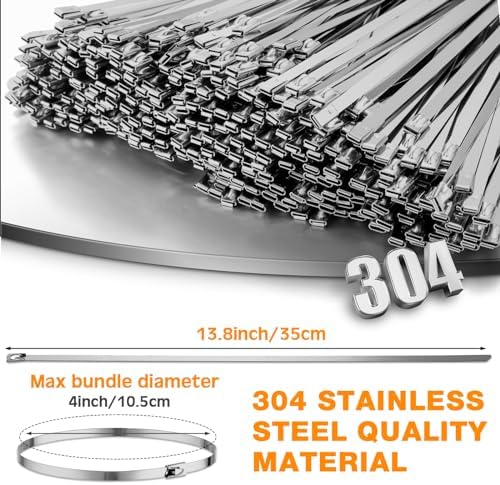 Therwen 1000 Pcs Metal Zip Ties Heavy Duty 304 Stainless Steel, 13.8 Inch - Image 3