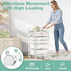 5 Drawer Rolling Storage Cart with Pegboard Top and Hooks, White - Image 5