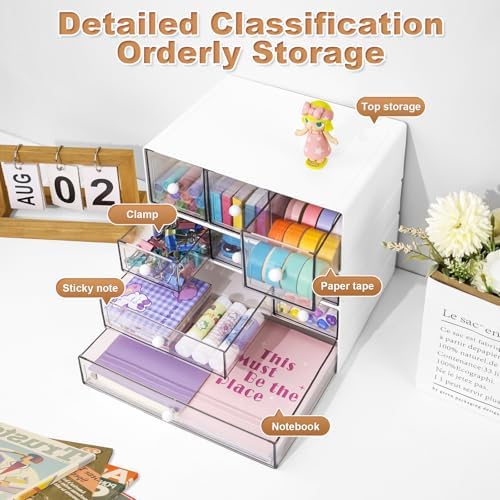 Desk Organizer with 9 Drawers, 4 Tier Plastic Stackable Storage Drawers for Desk Storage, Office Stationary Makeup Organizer Suit for Home, Office and School - Image 4