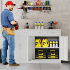 BESFUR Metal Storage Cabinet with Doors and Shelves, 36" H Locking Storage Cabinet with 1 Drawers, Reinforced Heavy Duty Metal Cabinets for Garage, Office, Home(White) - Image 2