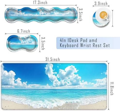 TGFEWYTJYJ Extended Gaming Mouse Pad,Memory Foam Ergonomic Keyboard Mouse Wrist Rest Support Set,Large Desk Mat with Stitched Edges,Non-Slip Base Mousepad Home Office,Blue Sky Ocean Beach - Image 2