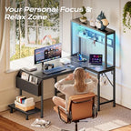 PRAISUN L Shaped Gaming Desk with LED Lights & Power Outlets - Image 6
