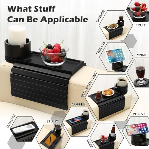 Couch Armrest Table with Cup Holder,,Fit Arms 5"and Wider,BlacK - Image 5