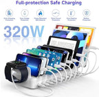 320W Charging Station for Multiple Devices, 10 Ports Fast Multi-Device Charger Organizer Compatible with MacBook Pro Laptop, iPhone, Android, Ipad, Tablet, Kindle, Family Multi-Device Charging Dock - Image 5