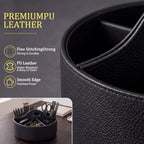 Aesthetic PU Leather Rotating Desk Storage Organizer, Black - Image 4