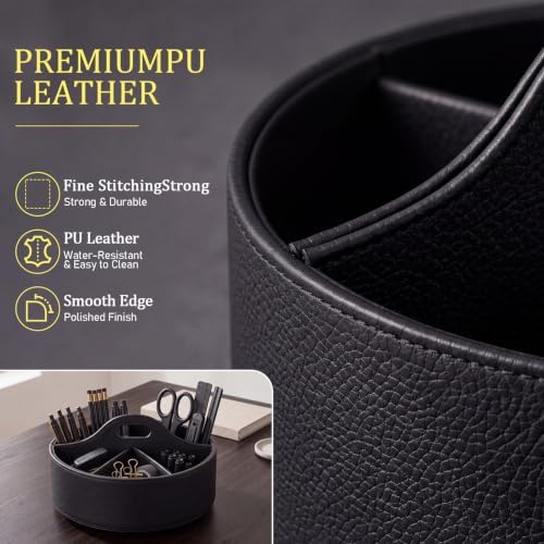 Aesthetic PU Leather Rotating Desk Storage Organizer, Black - Image 4
