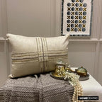 The HomeCentric Pack of 2 Decorative Lumbar Pillow Cover Gold, 12"x14" (30x35 cm) Jacquard Zardozi, Textured, Beaded, Hand Embrodiery Oblong Cushion Cover, Striped Modern Style - Zarae - Image 2