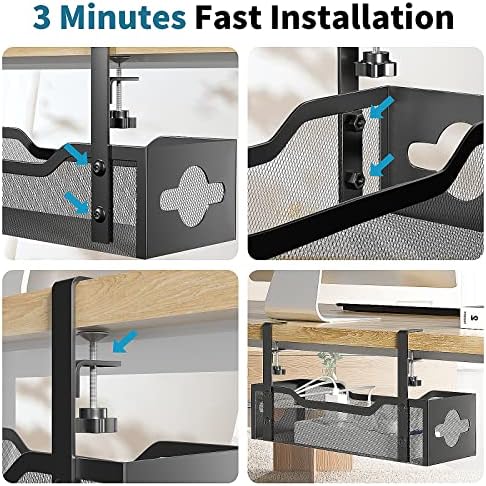 Under Desk Cable Management Tray Black, Litwaro Cable Management Under Desk No Drill, Cable Organizer with Clamp for Wire Management, Cord Organizer No Damage to Desk for Office, Home - Image 6