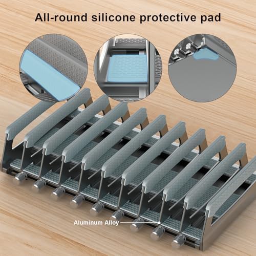 Elestoria 10-Slot Vertical Laptop Stand & Holder – Adjustable Aluminum Laptop Stand Vertical for Desk Fits 10 Devices, MacBook & Gaming Laptops (Up to 17.3”) – Space Saving Laptop Storage Rack - Grey - Image 7