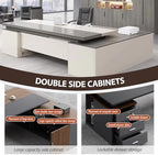 Executive Desk, L Shaped Executive Office Desk with Locking Drawer & File Cabinet, 1'' Thick Desktop, Large Office Desk with Storage, Modern Executive Computer Workstation for Home Office & Business - Image 4