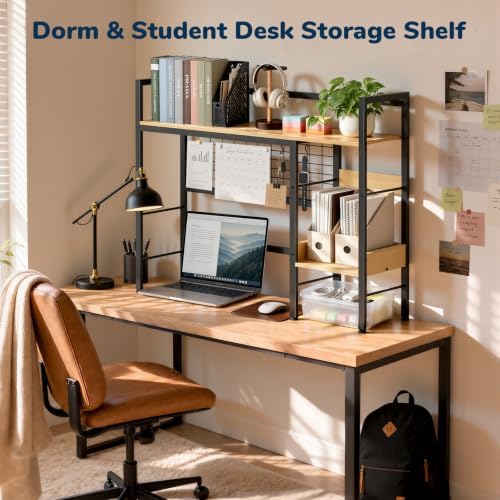 Desk Shelf, 38.6" Desk Hutch with Pegboard Hooks Set, Natural - Image 4