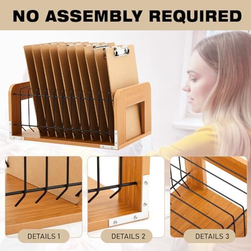 1 Pcs Vertical Clipboard Holder, 12Slot Clipboard Storage Rack, Bamboo Wood - Image 3