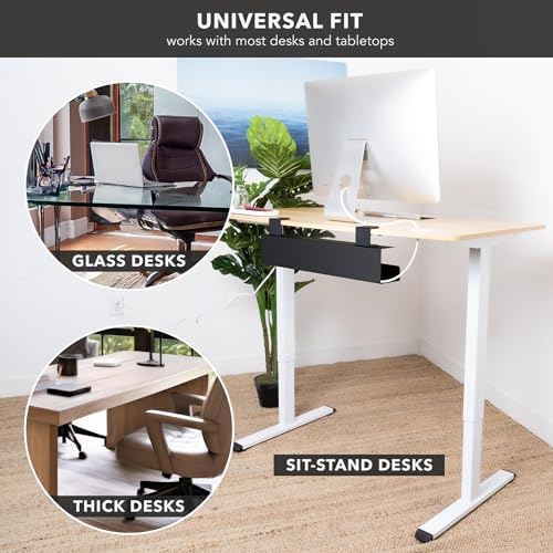 Mount-It! Under Desk Cable Management Tray – Clamp-On No-Drill Metal Cable Management Tray for Desk & Standing Desk, Wire & Cord Organizer for Power Strips, Glass Desks – 23.6” Black - Image 4
