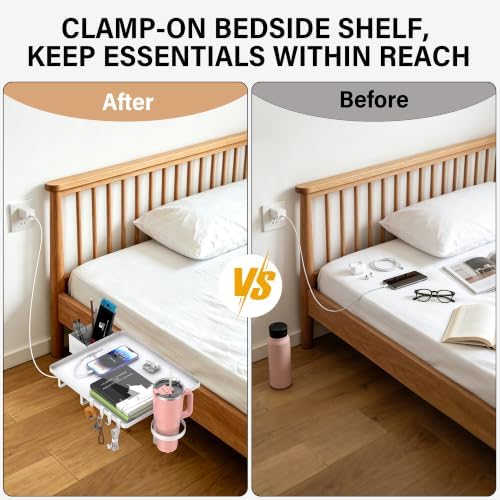 Bedside Shelf, Metal Shelf for Dorm Room Clip On Floating (White) - Image 7