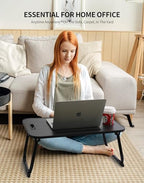 ZEAPTAC Laptop Bed Desk, Foldable Lap Desk, Portable Lap Table, Laptop Stand with Cup Holder, Tablet Slot & Lifting Handle for Work, Write, Draw & Eat on Bed, Sofa or Couch - Black Stripe - Image 4