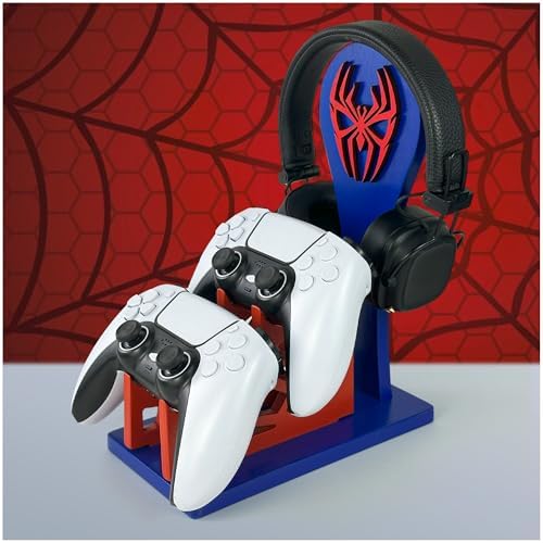 Gamer Gift for Men Teenage Boy Wood Controller Organizer with Headphone Holder & Game Controller Stand - Unique Gift Idea for Husband, Boyfriend, Gamers, Game Lover, Gaming Accessory (Spider) by Kaseny