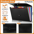 Patelai 6 Pack File Folder Organizer 13 Pocket Expanding File Folder A4 Letter Size Paper Document Receipt Organizer with Labels and Colored Inside Pages for Classroom, Home, Office and Travel, Black - Image 2
