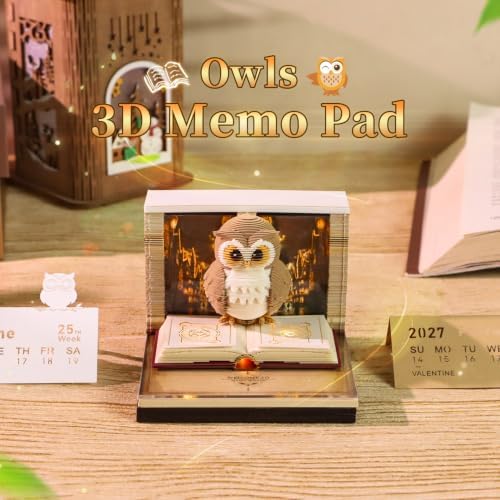 3D Memo Pad, 3D Calendar 2027, Time Piece Calendar, Tear-Off Calendars 2027, 3D Paper Carving Art Memo Pad, Art Carving Sticky Notes for Office Home Gifts Ornaments (Owl) - Image 2